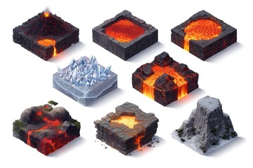 Lava and Ice Textures Set for Game Design and Digital Artwork