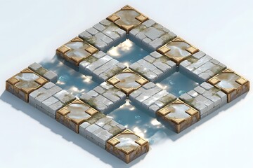 Artistic Water Reflection on Stone Pathway in Unique Puzzle Design