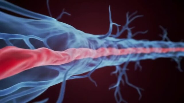 Microscopic View of Red and Blue Vessels Flowing in a Dark Environment Video