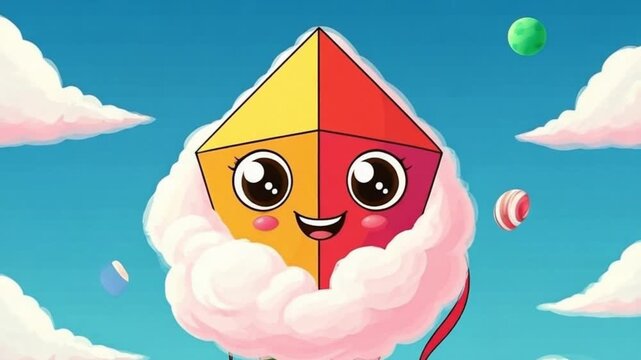 Cute Kite Character Flying in the Sky.