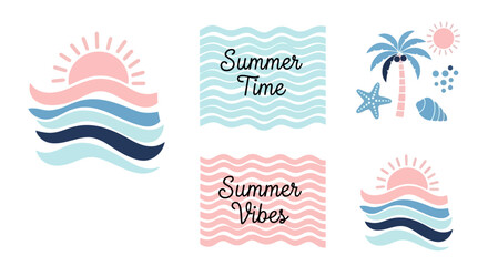 Summer Vibes Sun, Sea, and Palm Tree Vector Illustration