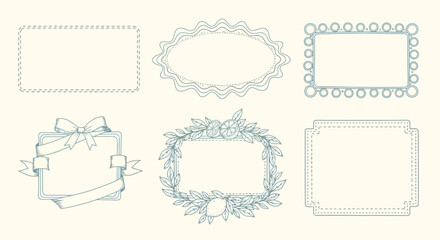 Set of vintage ornamental vector frames for design elements in pastel colors