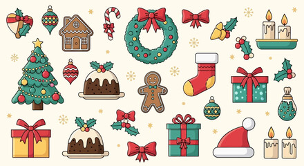 Festive Christmas Icons Holiday Cheer in Colorful Vector Graphics