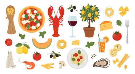 Italian cuisine delicacies and ingredients illustration