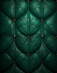 Fototapeta premium Close-up of green, quilted leather texture with button details and curved lines