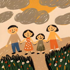 Cartoon Family Enjoying Togetherness