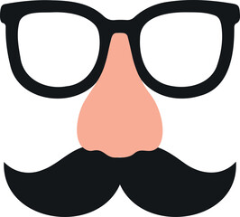 A comical disguise featuring oversized glasses, a prominent fake nose, and a bushy mustache, creating a playful and humorous image
