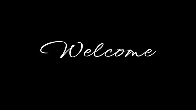 Elegant white "Welcome" lettering and caligraphy text-perfect for greeting cards, invitations, business on black or transparent backgrounds.
