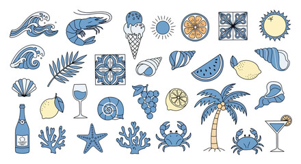 Summer Vacation Icons Vector Set of Coastal Beach Elements