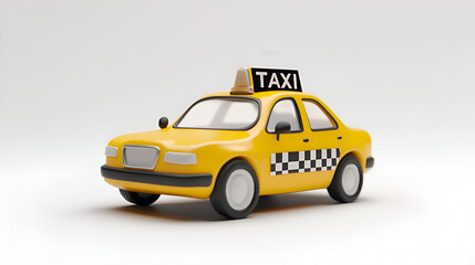 Yellow cartoon taxi car isolated on white background perfect for transportation and city life concepts