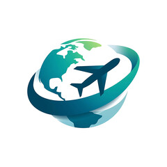 Travel agency logo, airplane inside globe