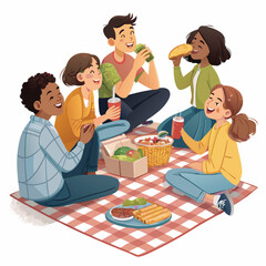 Dog Illustration at a Spontaneous Picnic with Red Blanket and Basket Design