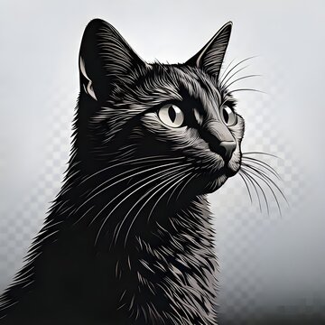 Elegant Black Cat Portrait with Detailed Fur and Whiskers.