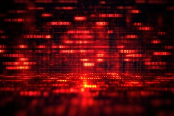 Glowing red and orange binary code cascading on a dark background creating a digital matrix effect