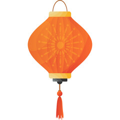 Orange Chinese Lantern With Tassel Decoration And Intricate Pattern Isolated On White Background