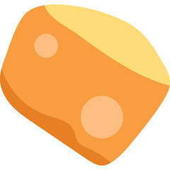 Piece of cheese with holes depicted in flat design style with orange and yellow colors on a transparent background