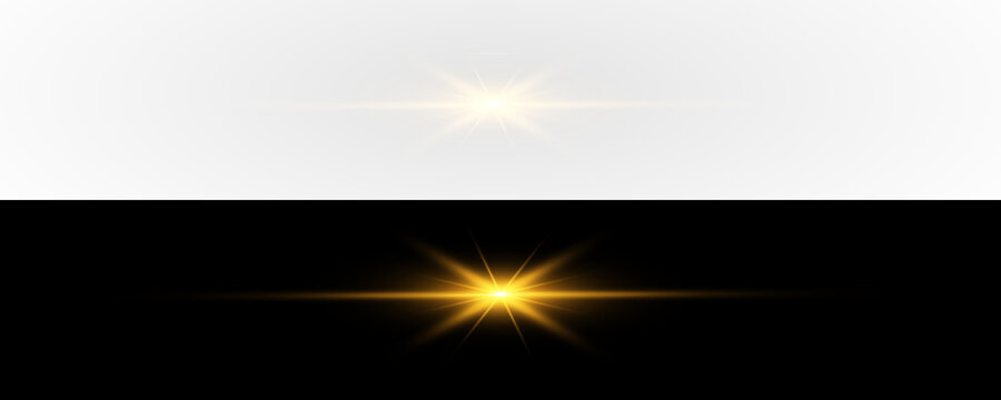 bright golden flare with radiant starburst and glowing rays,  PNG illustration