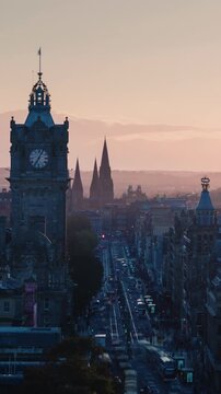 time lapse sunset, Edinburgh city skyline from Calton Hill, United Kingdom