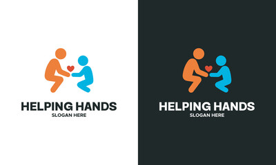 Helping Hands charity logo design showing two people sharing a heart symbol.