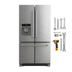 Sleek Stainless Steel Fridge with Tools for Kitchen Organization