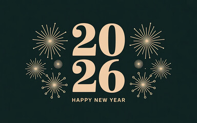 Happy New Year 2026 Elegant Fireworks Celebration Gold Design