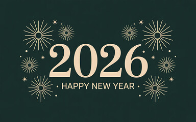 Happy New Year 2026 Elegant Fireworks Celebration Gold Design