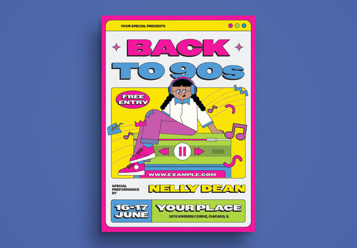 Pink Retro 90s Party Flyer Layout