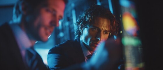 Strategic minds in the digital fortress. Film poster. Focused it professionals optimizing cyber defense and network efficiency. Action poster. Cinema artwork.