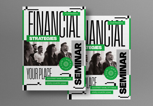 Green Pixel Utilitarian Financial Strategies Business Flyer Layout