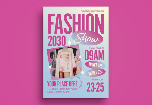 Blue Pink Y2K Fashion Show Flyer Layout