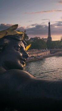 time lapse, Statue on the bridge Alexandre III in Paris