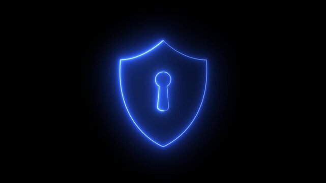 Cyber Security Shield Neon Glowing Lock Icon Animation, Data Protection Symbol