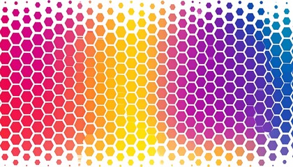 Rainbow hexagon grid. Variegated colors create a visually appealing honeycomb-like pattern on a white background