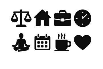Work-Life Balance Icons. Work-life balance. Filled icon set of Work-life balance: scale, home, briefcase,