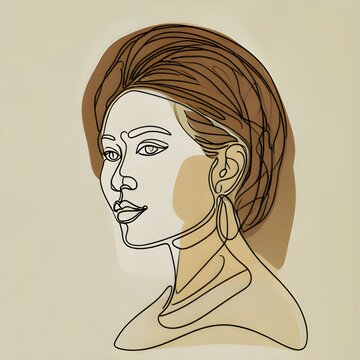 Elegant Line Art Portrait of a Woman with Brown Hair.