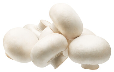 Heap of white champignon mushrooms isolated