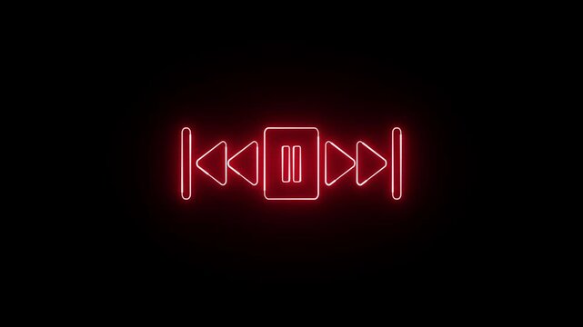 Music player scroll bar button with audio reactor, Sound audio equalizer animation. Glowing light neon media player pause icon animation sign symbol on black background