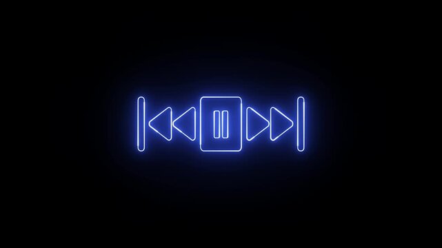 Music player scroll bar button with audio reactor, Sound audio equalizer animation. Glowing light neon media player pause icon animation sign symbol on black background