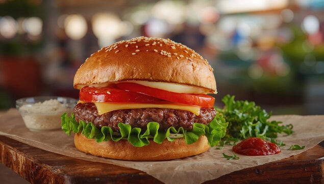 Fresh hamburger sourced from a local farmers market, protein-rich meal - Powered by Adobe