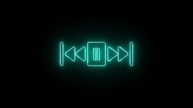 Music player scroll bar button with audio reactor, Sound audio equalizer animation. Glowing light neon media player pause icon animation sign symbol on black background