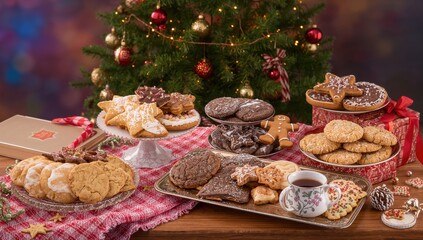 Delicious holiday cookies arranged on a surface