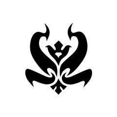 Intricate, symmetrical black design combining stylized horns, leaves, and a central fleur-de-lis motif. An elegant, powerful symbol for luxury branding, fantasy, or tattoo art.