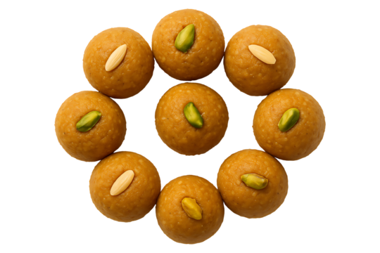 Festive Besan Laddu Dessert Arrangement Isolated on a Transparent Background