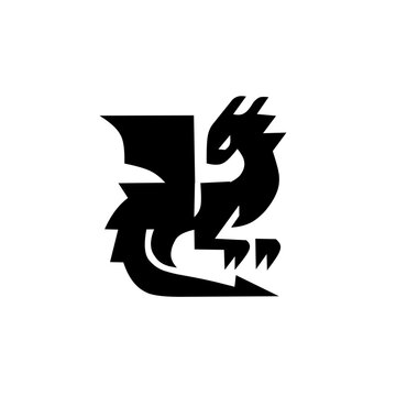 Bold, geometric black dragon design with sharp angles and an aggressive posture. A powerful and modern logo or mascot symbol for gaming, sports, or fantasy brands.