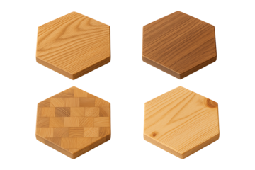 Hexagon Wooden Coasters Set Isolated on a Transparent Background