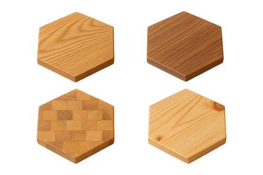 Hexagon Wooden Coasters Set Isolated on a Transparent Background