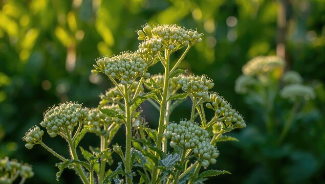 Closeup of sea holly blooms, highlighting summer's growth in a vibrant garden, nature's seasonal beauty