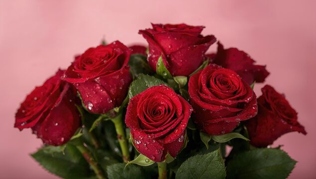 A collection of vibrant wet red roses, adorned with water droplets, ideal for floral arrangements or gifting