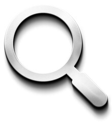 3D Silver Metallic Magnifying Glass Icon for Search or Zoom in Neumorphic Style