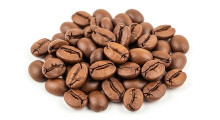 Roasted Coffee Beans Pile on White Background